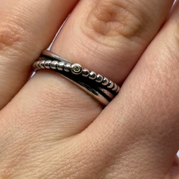 Pandora Rising Star 14k Gold & Sterling Silver Diamond Twist Beaded Ring - Picture 10 of 11